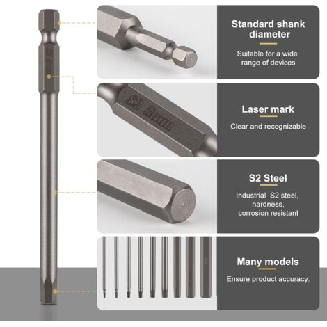 Lot De 10 Embouts Longs 70mm Avec Tête Magnétique - Pour Visseuse à Percussion 1/4"