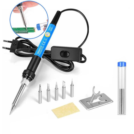 Fer A Souder Réglable Avec Écran LCD, SREMTCH 80W Kit De Soudage Professionnel Avec Température Réglable 200℃~450℃, Interrupteur ON/OFF, 5pcs Différentes Panne De Fer A Souder, Fil De Soudure PU Bag