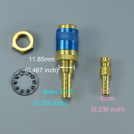 Set 2 Raccordi Rapidi Per Torcia Saldatrice TIG MIG – Adattatori Gas E Acqua In Ottone, Connettori Per Tubo 8 Mm (Rosso E Blu)