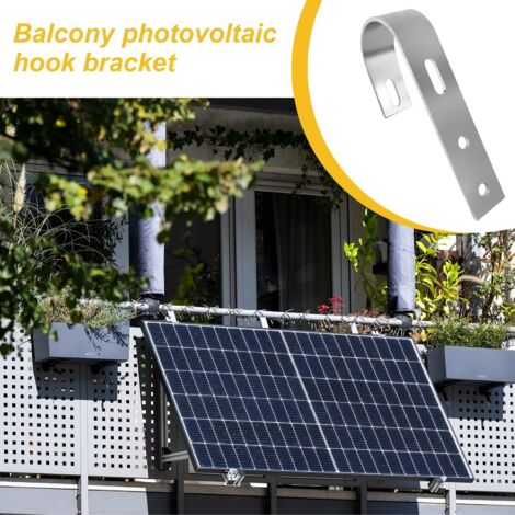 4 Crochets Fixation Panneau Solaire Balcon - Acier Inoxydable - Angle 10° à 28° - Sans Perçage