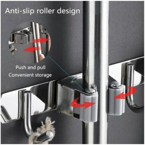 Saxhorn Porte-Balai Mural En Acier Inoxydable Robuste – 4 Fentes + 5 Crochets Pour Rangement Cuisine, Garage, Buanderie Et Jardin