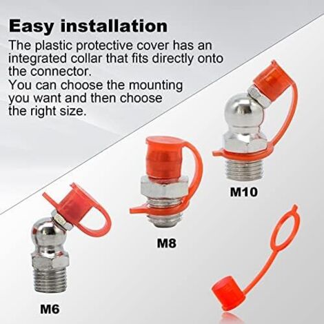 Raccord Graisseur 90° M6 Avec Bouchon Anti-poussière - Lot De 10 Sets - Laiton Et Caoutchouc - Neuf