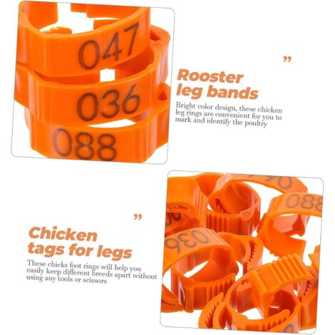 100 Bagues Poulet Orange Numérotées 12mm - Anneaux Identification Volaille