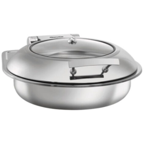 Chafing dish inox rond (Ø)380 mm, 6,2 Litres avec couvercle rabattable, fenêtre transparente