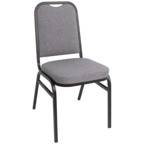 Chaise de banquet avec dossier carré et tissu gris - Lot de 4 (1/5)
