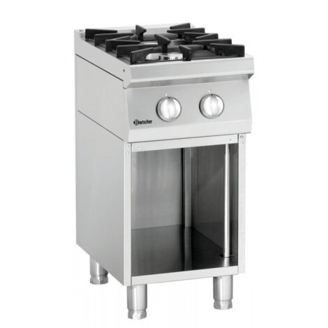 Cuisinière inox à gaz 2 feux sur placard ouvert