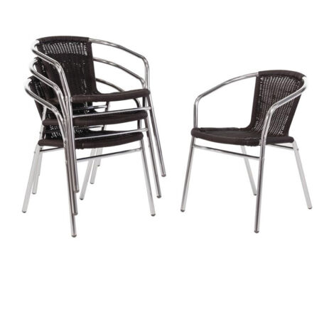 Fauteuils en rotin noir et aluminium empilables Bolero - Lot de 4 (1/5)