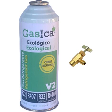 1 bouteille de gaz écologique Gasica 226Gr + V2 Valve de remplacement R22, R32, R407C, R410A Gel organique (1/4)