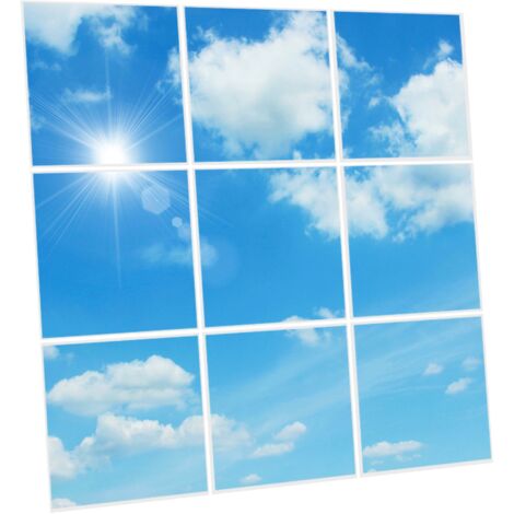 Pack de 9 Dalles LED Imprimées 60x60 cm - Motif Ciel Lumineux - Lumière Blanc Neutre 4000K - Panneaux Lumineux Plafond Bureau Salon Cuisine - Faciles à Installer