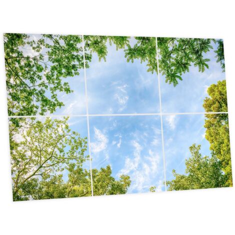 Pack de 6 Dalles LED Imprimées 60x60 cm - Motif Horizon Arboré - Lumière Blanc Neutre 4000K - Panneaux Lumineux Plafond Bureau Salon Cuisine - Faciles à Installer