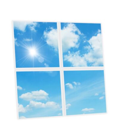 Pack de 4 Dalles LED Imprimées 60x60 cm - Motif Ciel Lumineux - Lumière Blanc Neutre 4000K - Panneaux Lumineux Plafond Bureau Salon Cuisine - Faciles à Installer