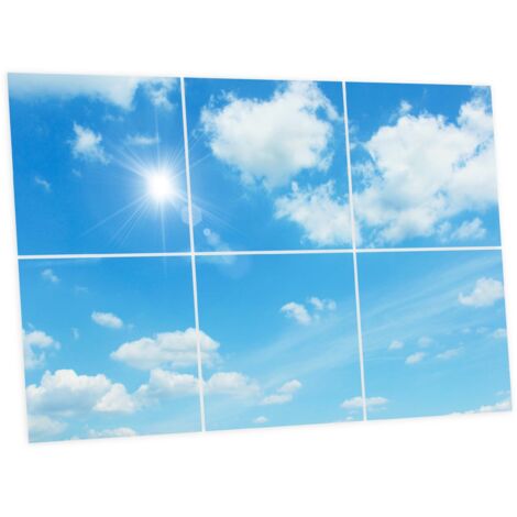 Pack de 6 Dalles LED Imprimées 60x60 cm - Motif Ciel Lumineux - Lumière Blanc Neutre 4000K - Panneaux Lumineux Plafond Bureau Salon Cuisine - Faciles à Installer