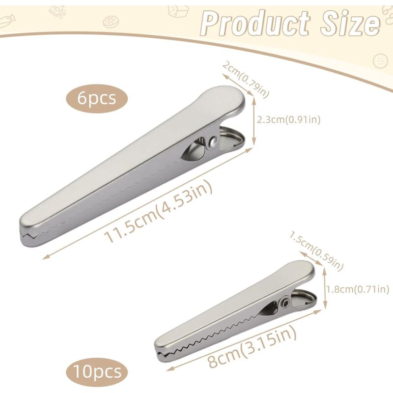 6 Pièces Pince Sachet Alimentaire, 2 Tailles Pince à Sachet Métalliques En Acier Inoxydable, Clip Fermeture Sachet Alimentaire - Maison