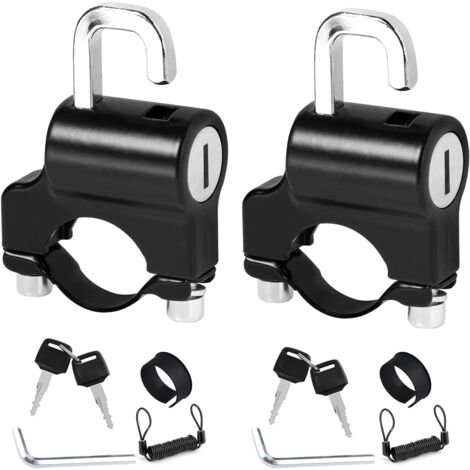 2 pièces Serrure de Casque de Moto Noir, Antivol Guidon Verrouillage de Casque, Antivol de Casque Universel avec Clés, Verrou de Casque Antivol Convient pour 22mm-24mm Guidon de Moto (1/5)