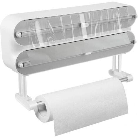 CCYKXAA 3 en 1 Distributeur Papier Aluminium et Film, Devidoir Mural Essuie Tout pour Cuisine, Dérouleur Film Alimentaire, Magnétique Coupe-Capsules avec Porte Sopalin, Organisateur de Film(Gris) (1/5)