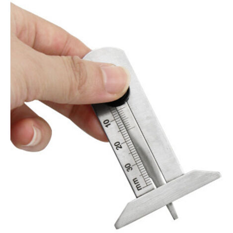 Jauge Pneu, Jauges de Profondeur Pneu de Voiture Portable en Acier Inoxydable, Jauge de Profondeur Ajustable avec Vis de Verrouillage, 0 à 30 mm (1/5)
