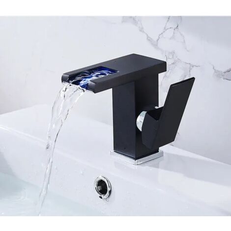 Robinet mitigeur de salle de bains, cascade de changement de couleur rvb, robinet de lavabo de salle de bains, robinet d'évier, robinet mitigeur de toilette à poignée unique——Short noir (1/5)