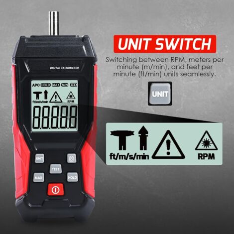 Tachometer 2 in 1 Photosensor Laser Contactless 399999RPM and Contact ...