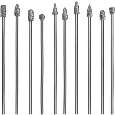 Lot de 10 fraises rotatives en acier au carbure de tungstène à double coupe, lot de fraises rotatives pour métal avec tige de 3 mm pour polissage des métaux, gravure, perçage (1/5)