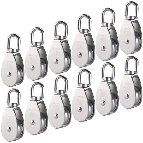Poulie simple en acier inoxydable 304 M15 – Charge maximale 35kg – Diamètre de corde 6mm – 12 pièces pour levage industriel – Rotation 360° – Einemgeld (1/5)