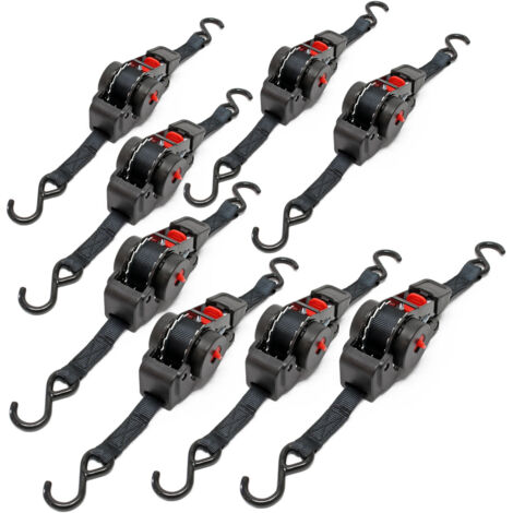 Wiltec – Lot de 8 sangles d'arrimage automatiques 100 daN – Longueur 0,2 m et 1,8 m – PES résistant aux intempéries – Crochets en S (1/5)