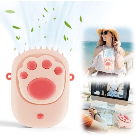 Ventilateur Portable de Cou, Mini Ventilateur USB, Ventilateur à Main,3 Vitesses Rechargeable Ventilateur Bureau pour Voyage/Sport/Camping/Office Room(Rose)-Ensoleillé (1/5)
