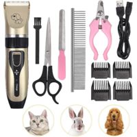 Tondeuse de Chien Chat avec Poil Long Epais Professionnel Silencieux Tondeuse Rechargeable Electrique sans Fil avec Ciseaux et Peigne