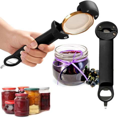 Ouvre-boîte manuel 6 en 1 en acier inoxydable, multifonction, ustensiles de cuisine portables avec poignée souple antidérapante, pour cuisine, restaurant (noir et rouge