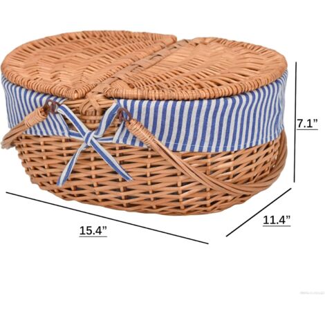 Tixiyu Panier Pique-Nique Osier Tressé Main – Élégant, Double Couvercle Et Doublure Amovible