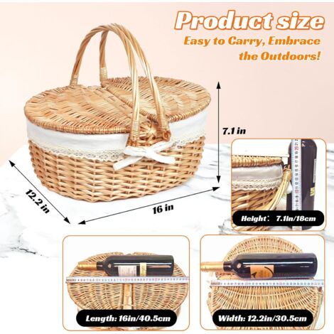 Panier Pique-Nique En Osier Avec Couvercle Et Doublure - Style Campagne Britannique