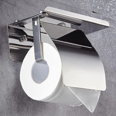 Porte-rouleau De Papier Toilette Mural Adhésif - Inox 304 Argent/noir - Installation Facile Sans Perçage - Pour Appart, Salle De Bain, Camping-car