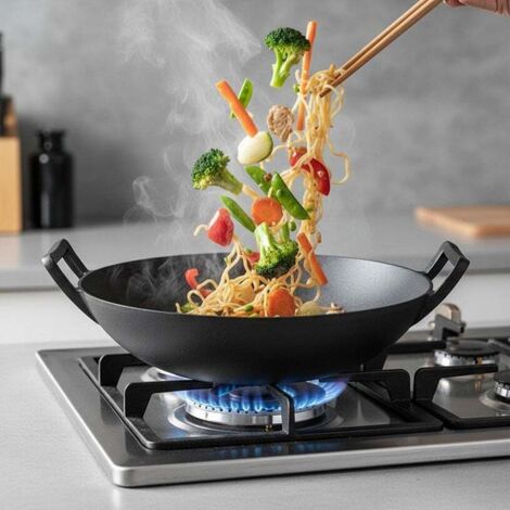 BBQ-Toro Wok En Fonte 35,5 Cm - Poêle Compatible Induction Et Barbecue