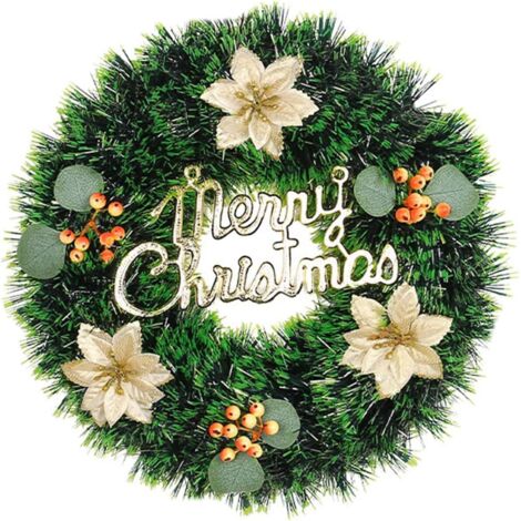 Couronne De Noël Artificielle 32 Cm - Décoration Porte Ou Intérieur - PVC Fait Main - Boucle Pour Accrocher Facilement