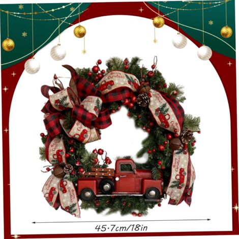 Couronne De Noël Artisanale 66 Cm - Camion Rouge En Jute - Déco Porte