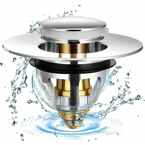 Bouchon lavabo universel en acier inoxydable avec 2 joints - Convient pour les éviers de 32 mm et 38 mm (1/5)