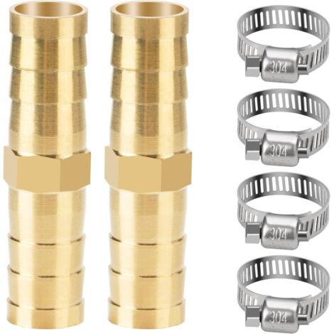 Connecteur de Tuyau en Laiton de 10mm 2 Pièces avec 4 Colliers de Tuyau en Acier Inoxydable pour l'eau/le carburant/l'air (1/5)