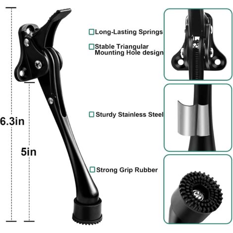 Lot de 2 butées de porte rabattables de 15.2 cm, caoutchouc antidérapant, support de porte en métal robuste, noir pour bas de porte, fixation de porte ouverte, installation facile (1/5)