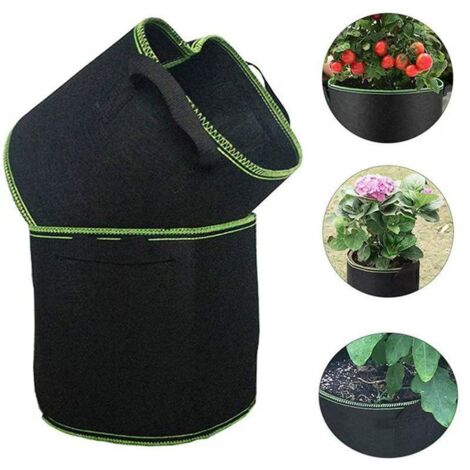 Lot de 5 sacs de plantation non tisse 30L avec poignee Noir (1/4)