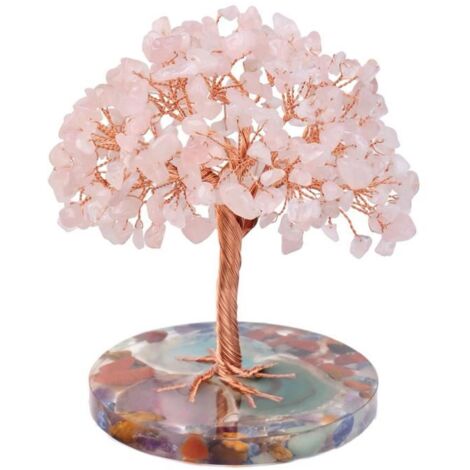 Arbre De Vie en Pierres Précieuses, Arbre en cristal naturel Rose Quartz Olivine, Décor D\'arbre Porte-Bonheur (1/4)
