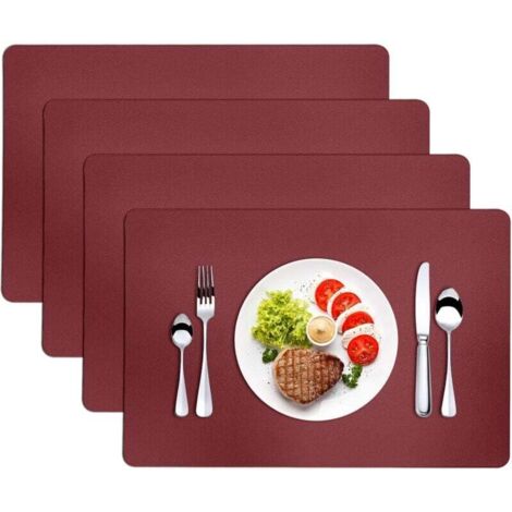 4 Pièces Sets De Table En Cuir Imperméables 45×30CM Dessous De Verre Antidérapant Lavable Rouge