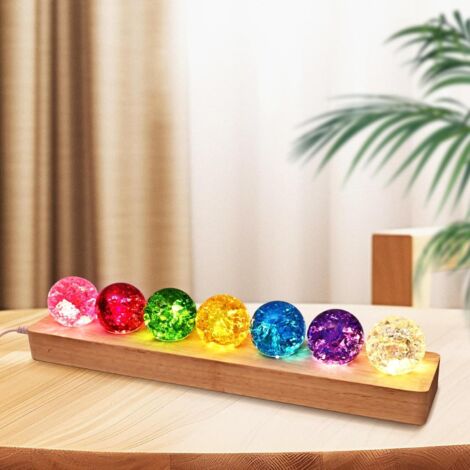 Décoration 7 boules cristal craquelées sur socle bois (40 mm), ornement élégant à offrir (1/4)