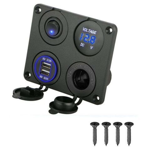 Panneau de Commutation de Chargeur de Voiture 4 en 1, Fonction Dual USB Charger + Voltmètre à LED + Interrupteur à Bascule on/Off + Prise de Cigarette pour Bateau de Marine (1/5)