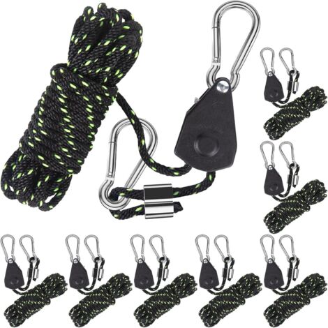 Lot de 8 Cordes de Tension réfléchissantes avec mousquetons,Jeu de cliquets de Corde de1/8pouces,Corde a cliquet réglable pour auvents et tentes (1/5)