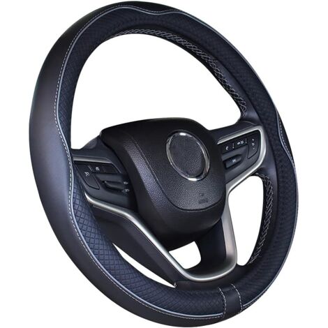 Couvre Volant de Voiture en Cuir Microfibre 38cm pour la Plupart des Voitures (Noir Gris) (1/5)