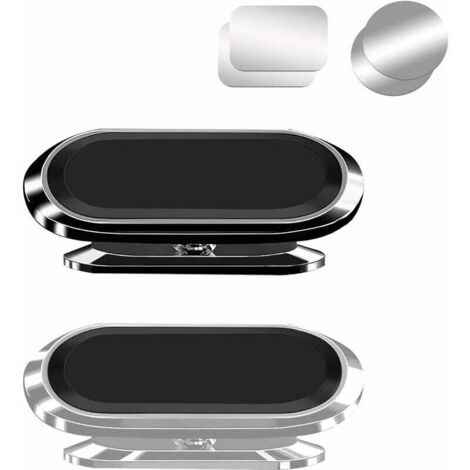 2 Pièces Support Téléphone Voiture Magnétique, Super Magnet 360 ° Support de Téléphone Portable Réglable, Support de Smartphone Antidérapant pour Voiture Universelle (Noir & Argent) (1/5)