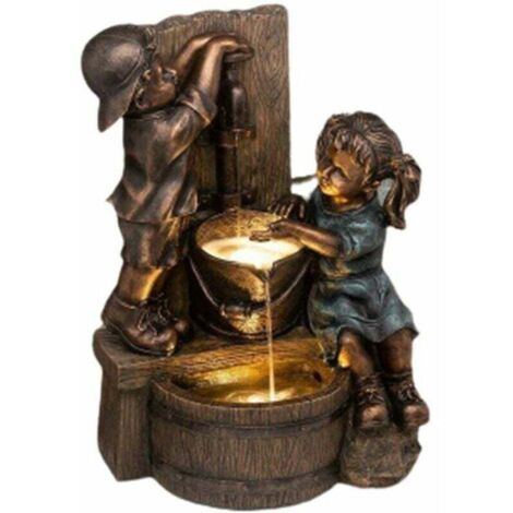 Ahlsen fille et garçon statue résine jardin sculpture cour art déco, (1/4)