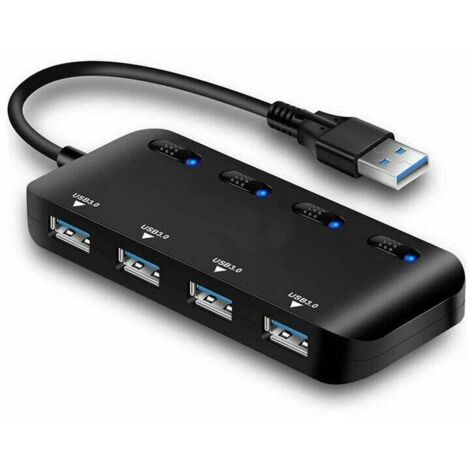 Hub Usb 3.0 Multiprise, Multi 4 Ports Usb Multiple Ultra Fin Avec Voyants De Commutateurs D Alimentation Individuels (1/5)