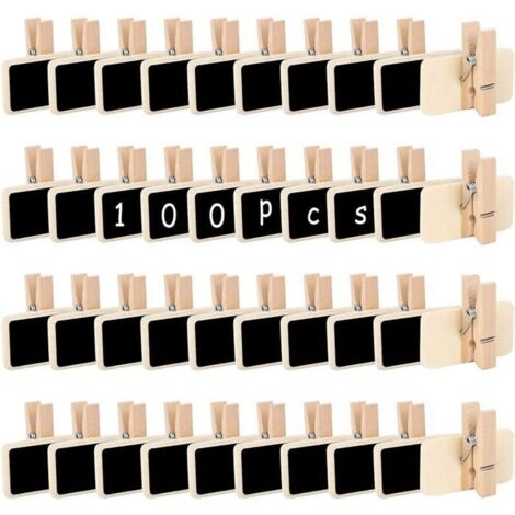 100pcs Mini Tableau Noir en Bois, Mini Panneau d\'Affichage avec Pince Mini Tableaux Mémo Mini Tableau Noir Ardoise pour Mémo,