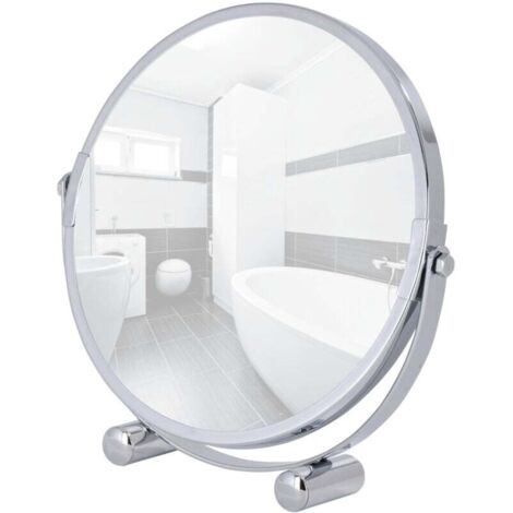 Miroir grossissant x5 Mera, miroir maquillage grossissant à poser Ø17 cm, Acier, 19x19x4 cm, Chromé (1/5)