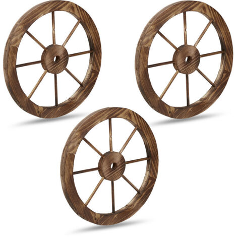 Roue décorative en lot de 3, bois, design rustique/western, pour jardin, terrasse, véranda, marron (1/5)